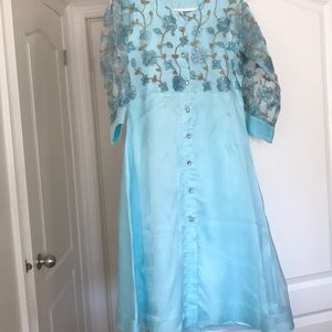 Long baby blue Pakistani gown